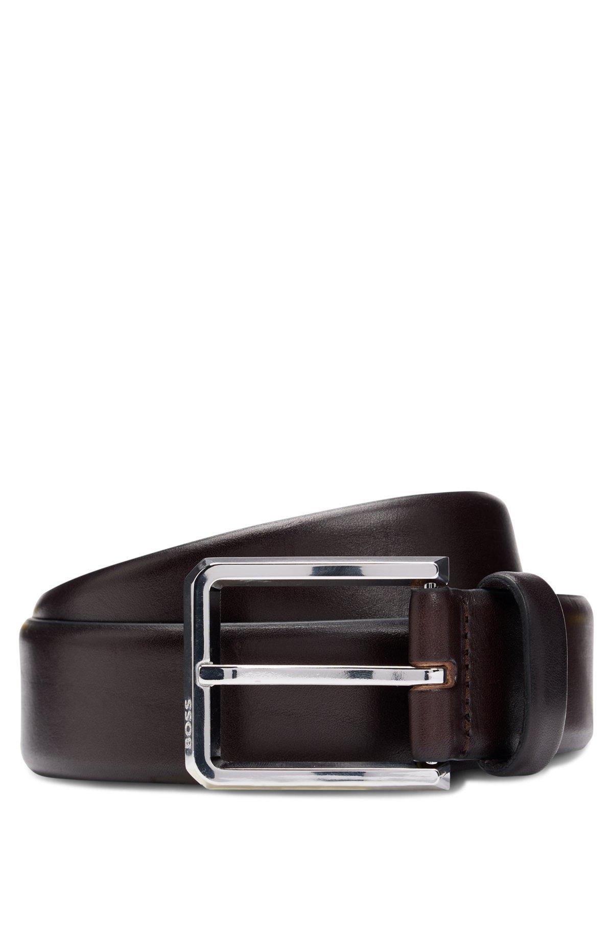 Italian-leather belt with polished gunmetal buckle Product Image