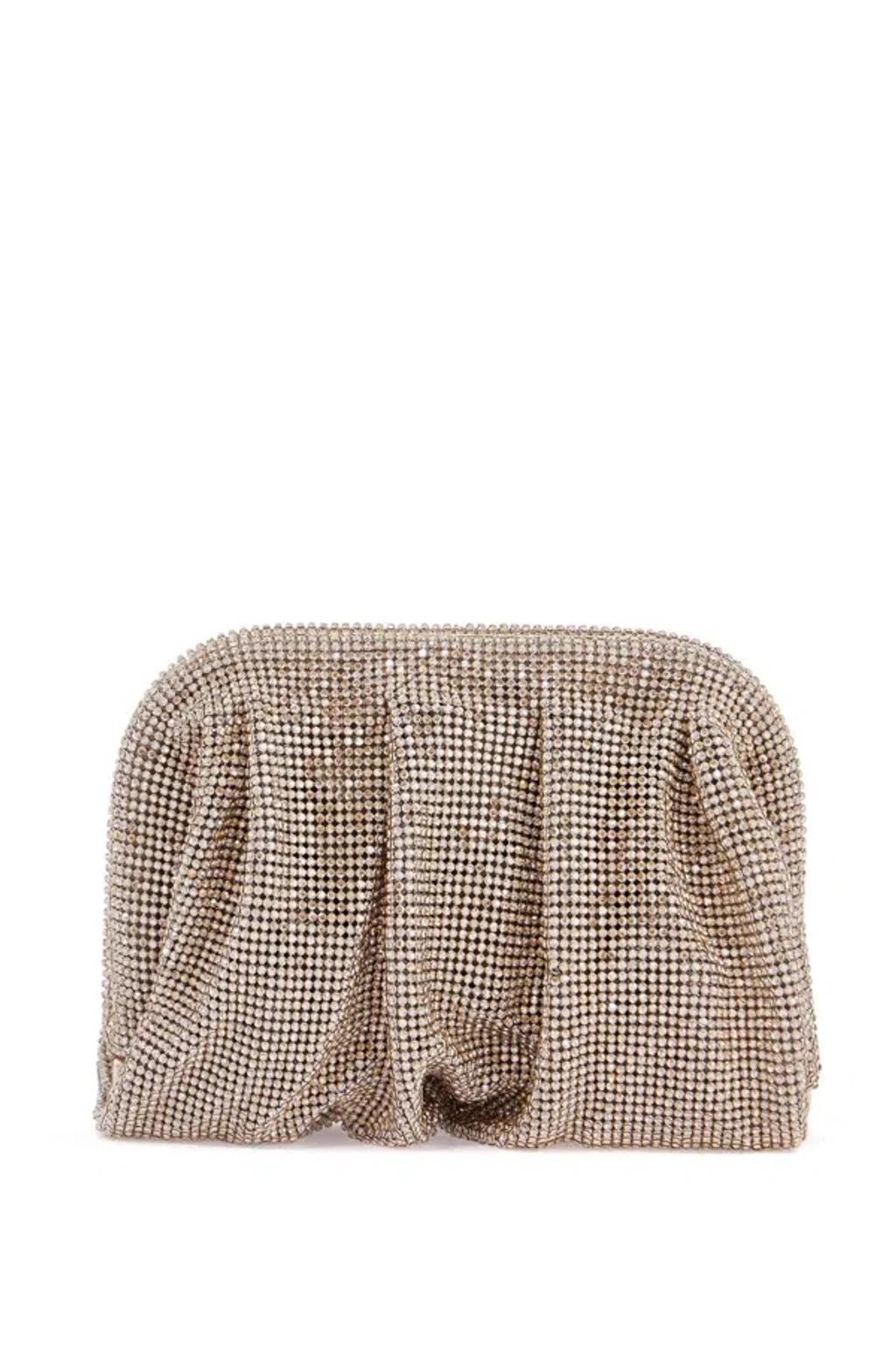 BENEDETTA BRUZZICHES Compact Pleated Light Gold Rhinestone Evening Bag Product Image