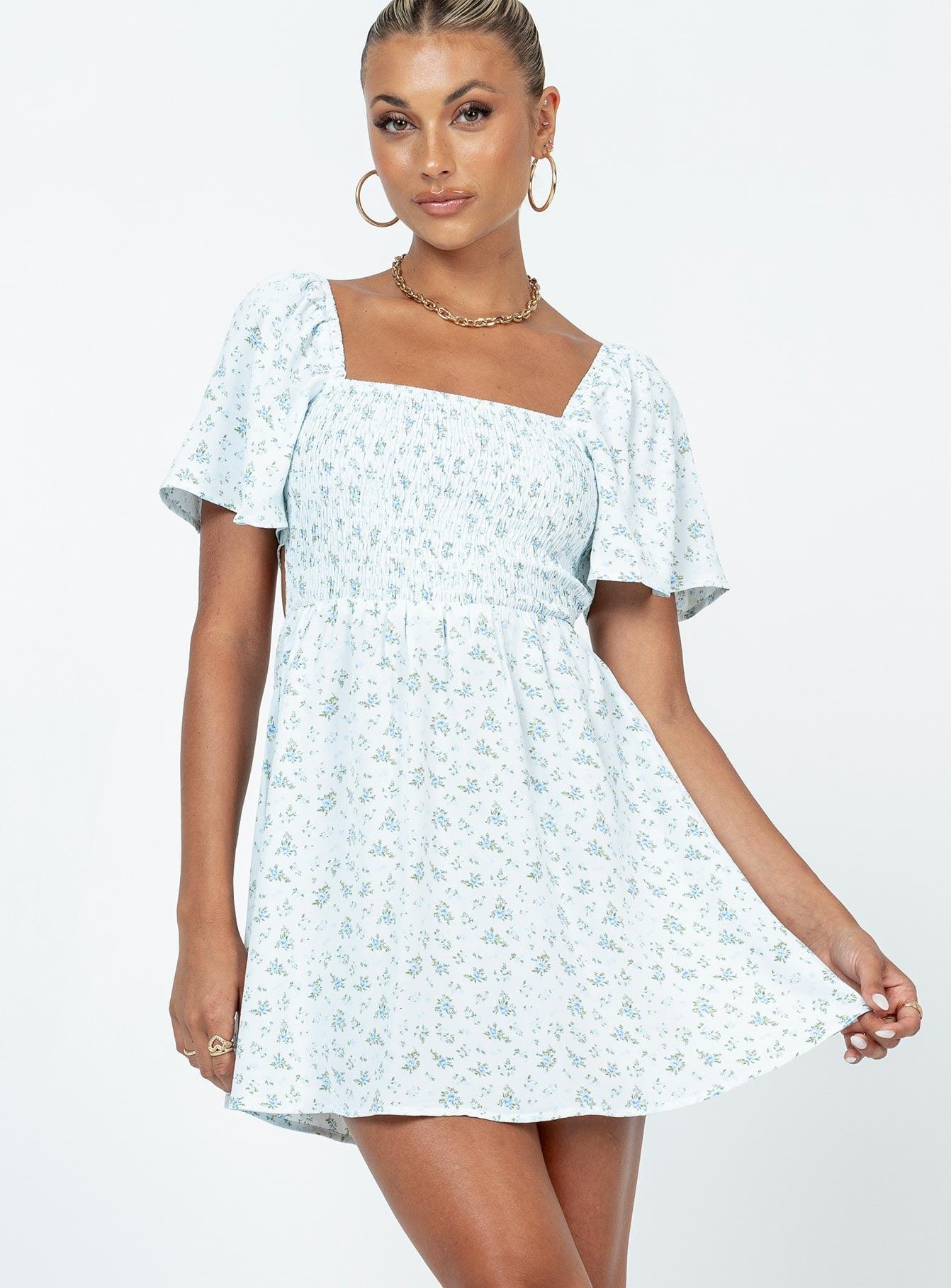 Summer Nights Mini Dress Blue Floral Product Image