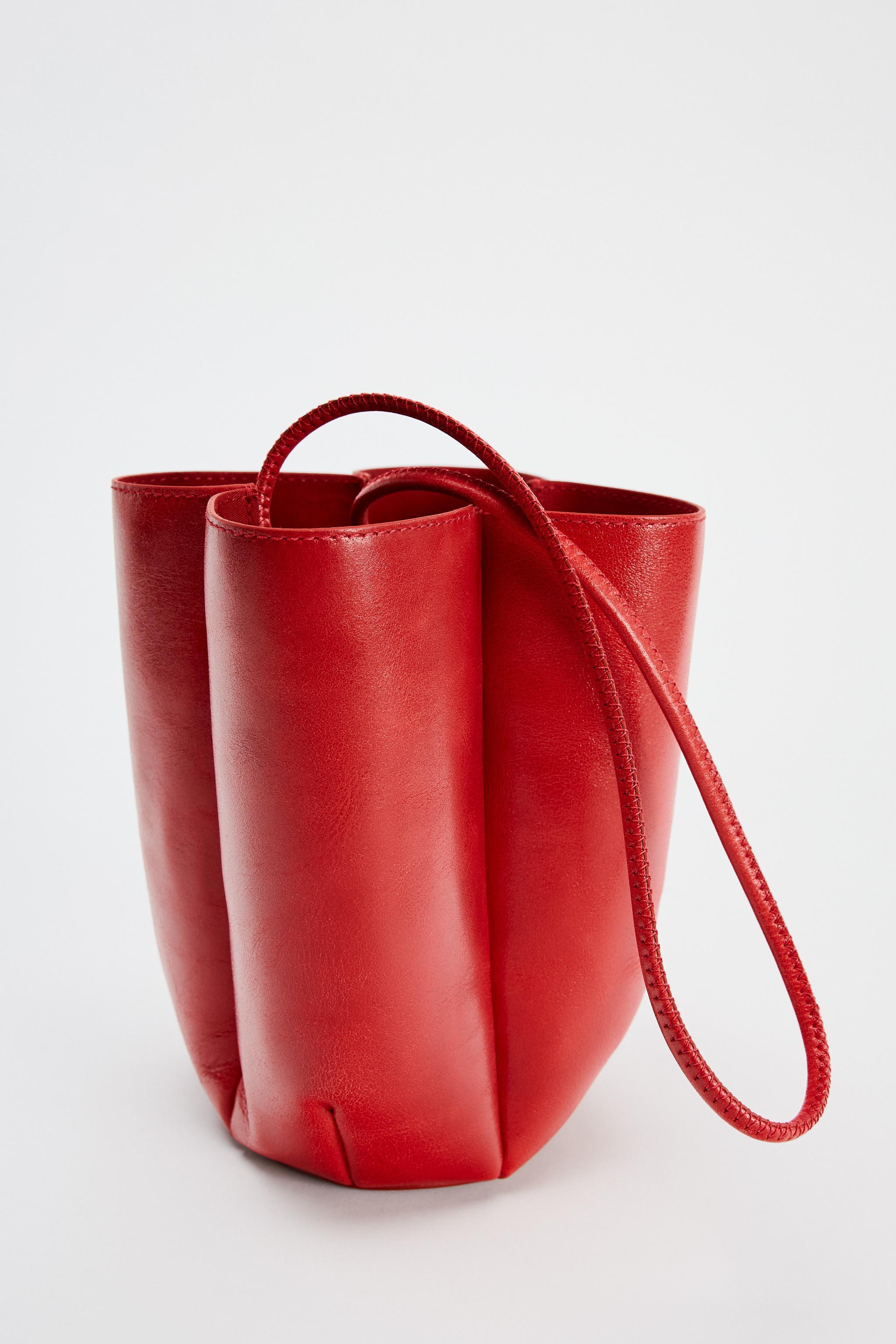 RED LEATHER MINI BUCKET BAG Product Image