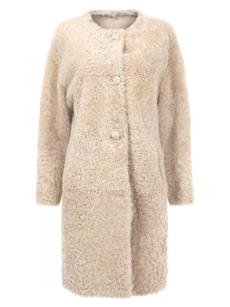 Womens Reversible Collarless Shearling Lamb Short Coat with Buttons Product Image