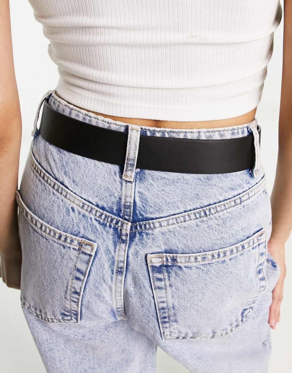 ASOS DESIGN chunky gold buckle waist and hip jeans belt Product Image