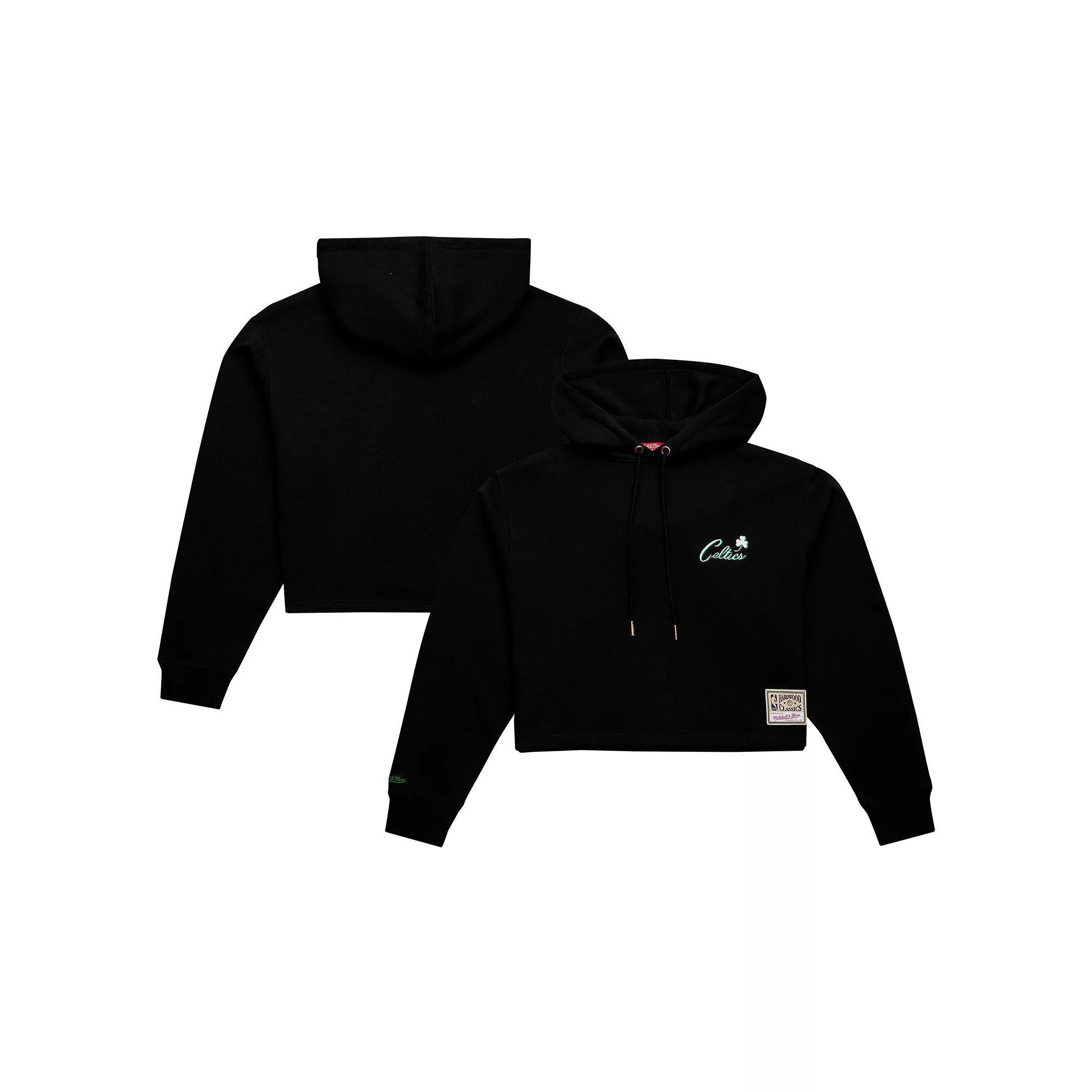 Women's Mitchell & Ness Black Boston Celtics Hardwood Classics Cropped Pullover Hoodie, Size: Large Product Image