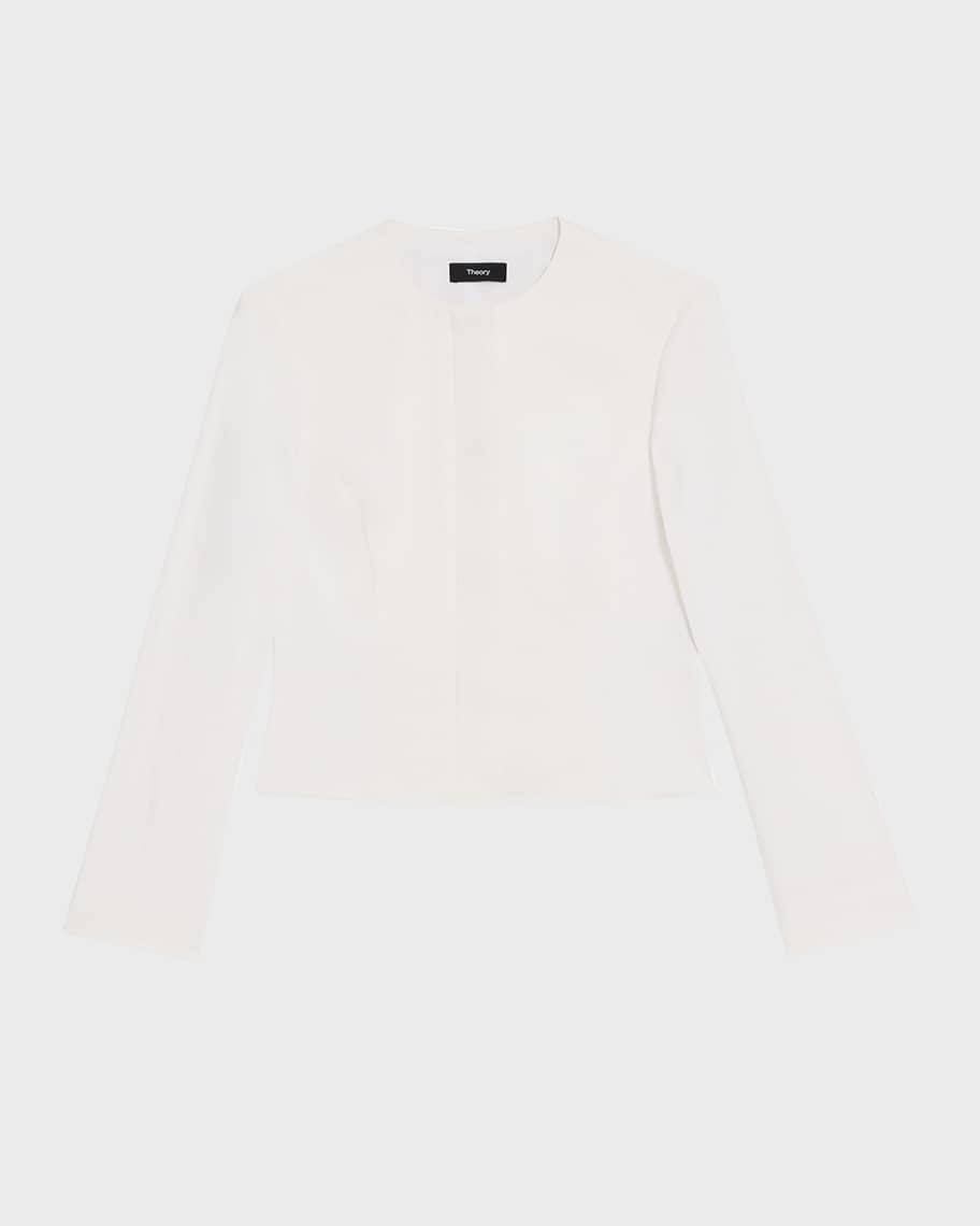 Linen-Blend Cropped Peplum Jacket Product Image