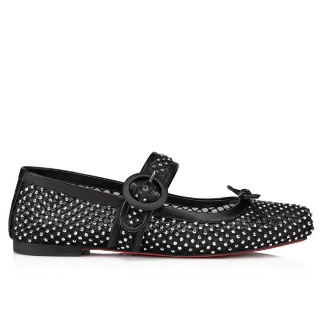 CHRISTIAN LOUBOUTIN Mamastrapitina Crystal-embellished Mesh Ballet Flats In Black Product Image