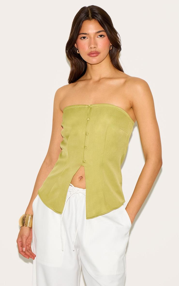 Green Fitted Bandeau Button Vest Product Image