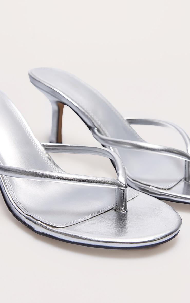 Silver Pu Round Toe Thong Mid Heeled Mules Product Image