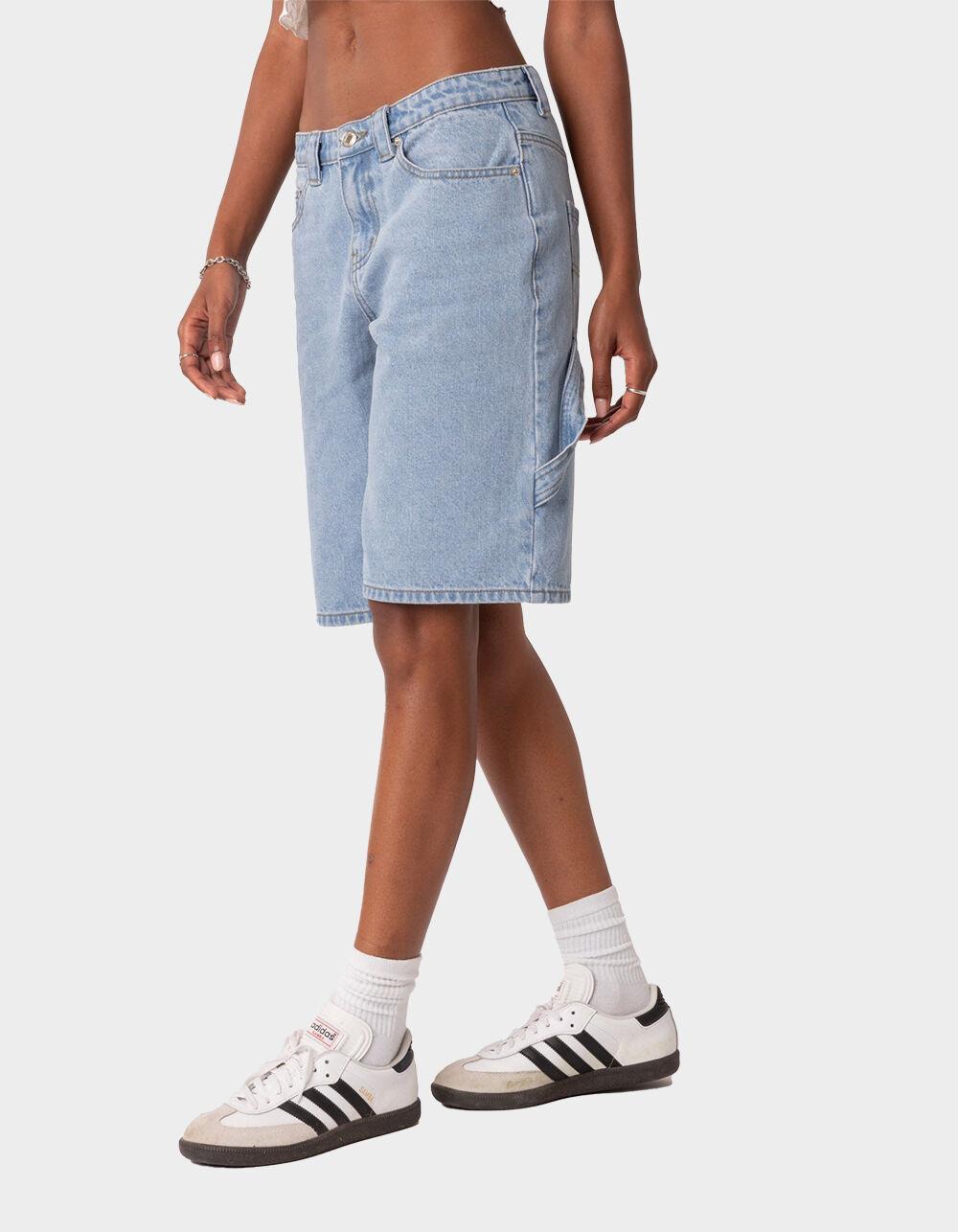 EDIKTED Low Rise Bermuda Denim Carpenter Shorts Product Image