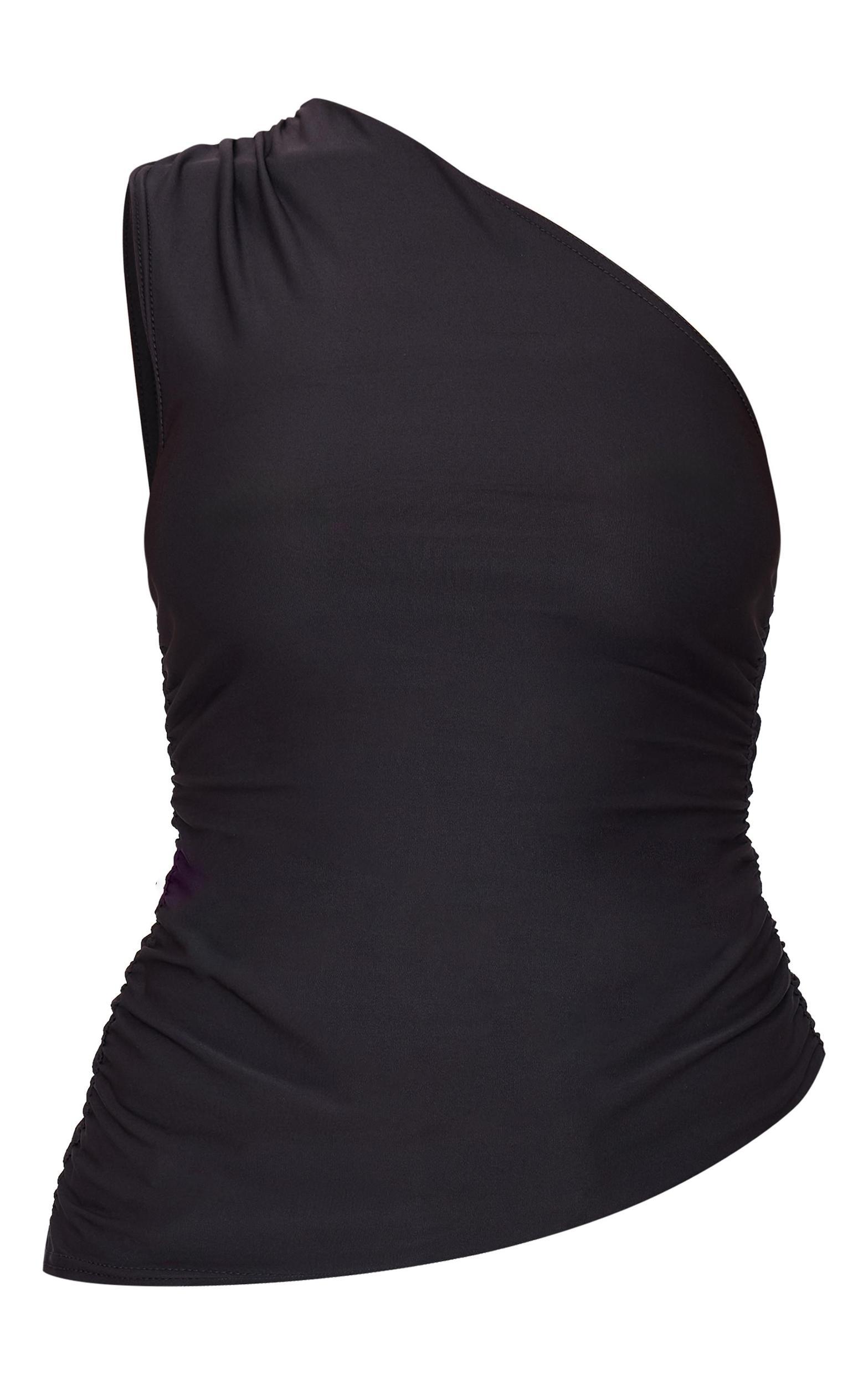 Black Asymmetric Ruched Side Longline Top Product Image