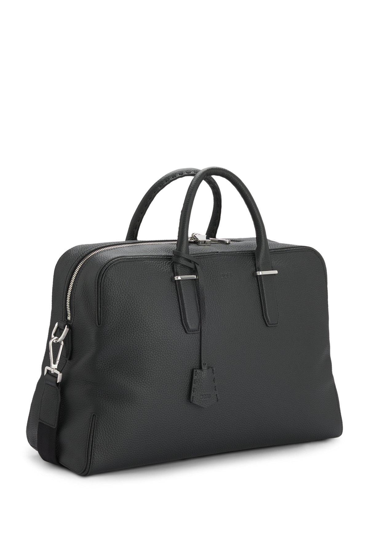 BOSS - Grained leather holdall with logo keyholder - Black Product Image