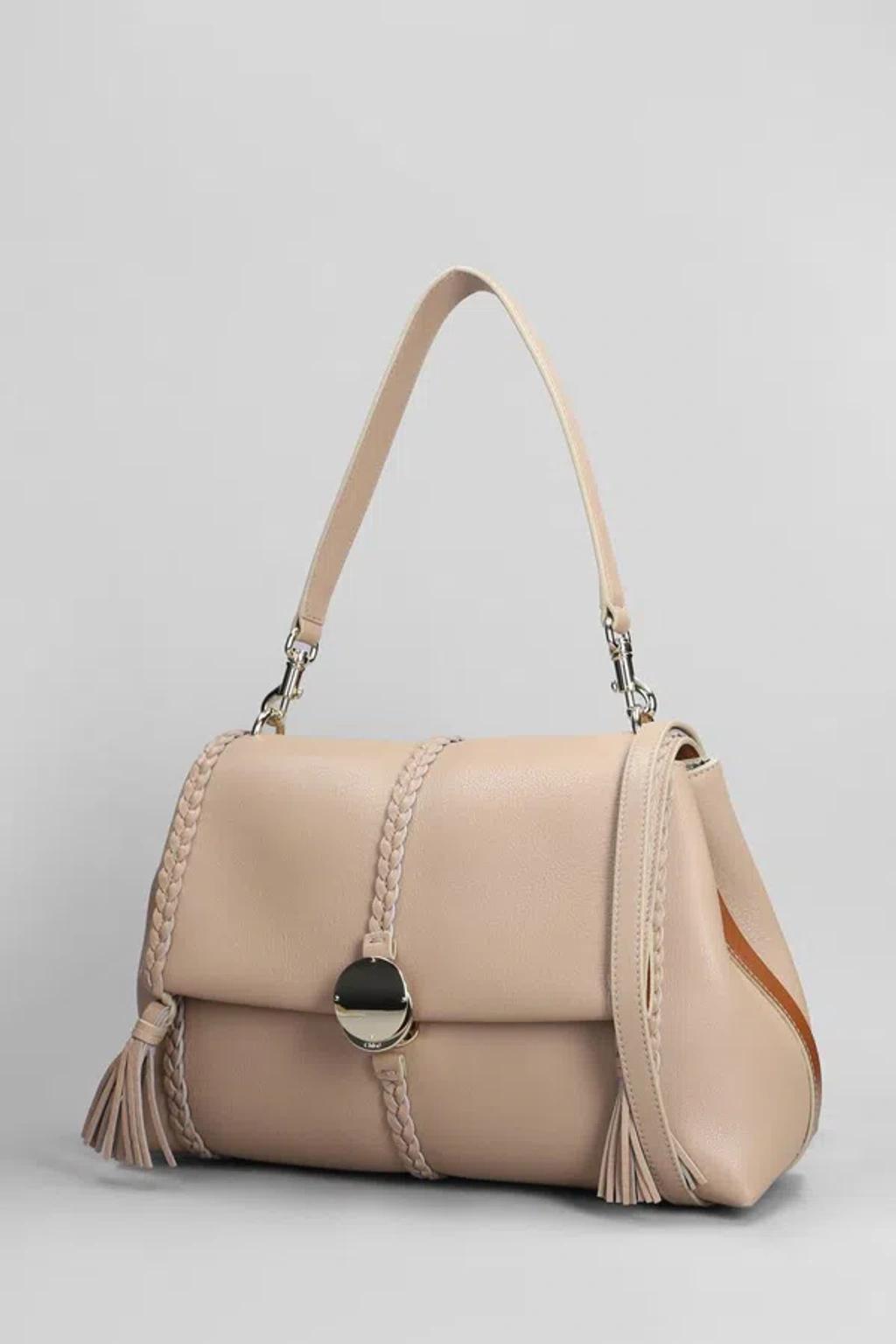 CHLOÉ Penelope Leather Shoulder Handbag In Beige Product Image