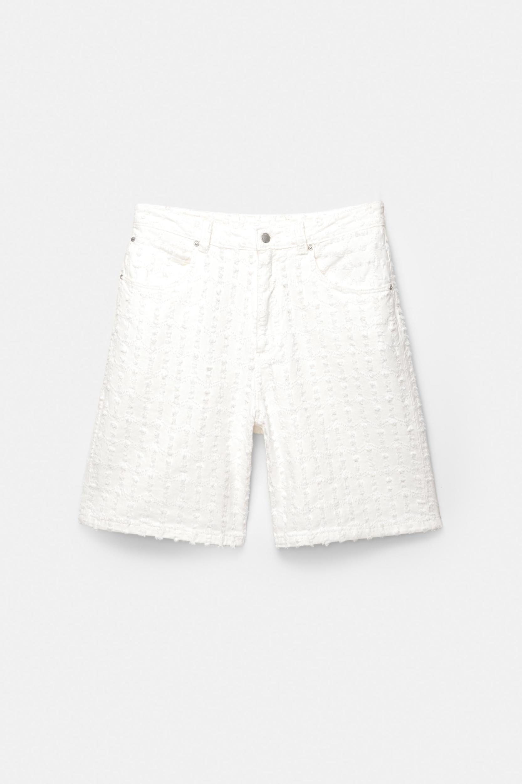 Textured baggy denim Bermuda shorts Product Image