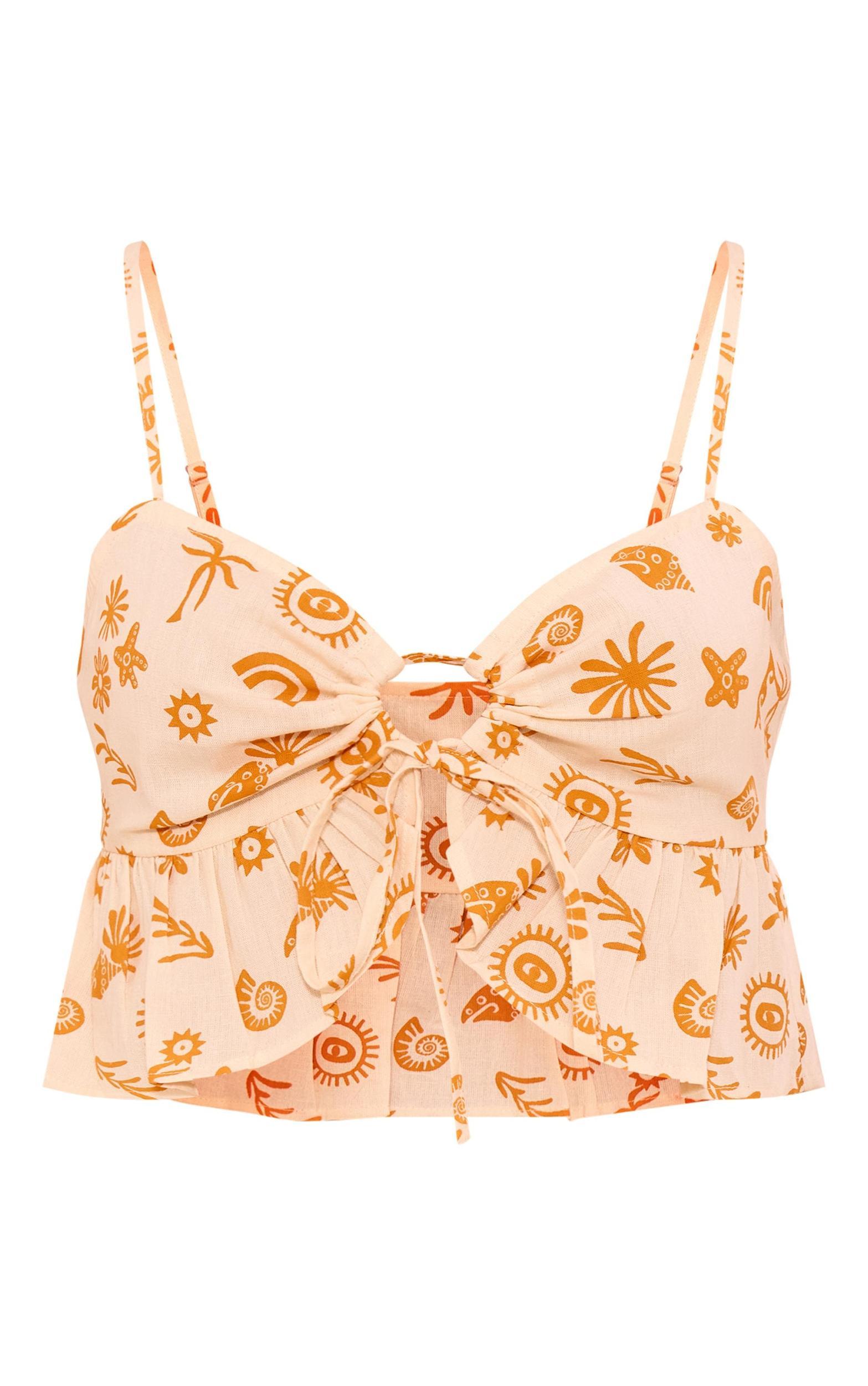 Orange Printed Crop Top Product Image
