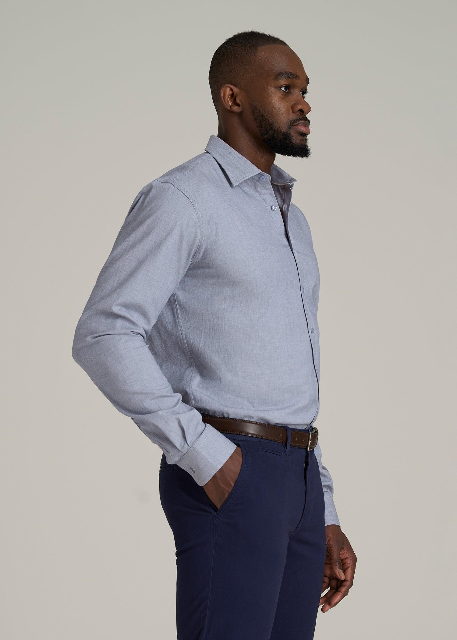 Oskar Button-Up Dress Shirt for Tall Men in Navy Micro Texture Male Product Image