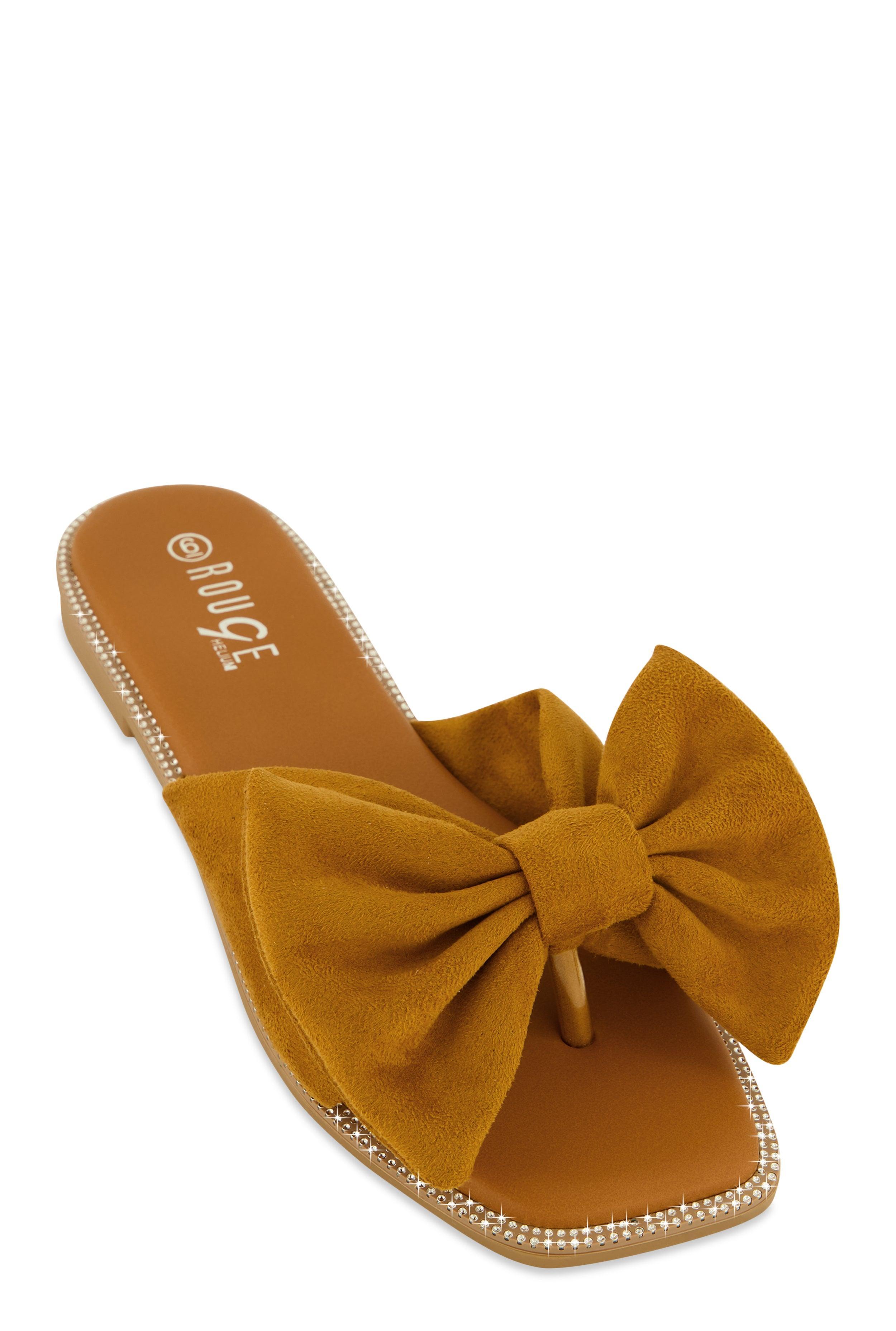 Womens Faux Suede Bow Thong Slide Sandals Product Image