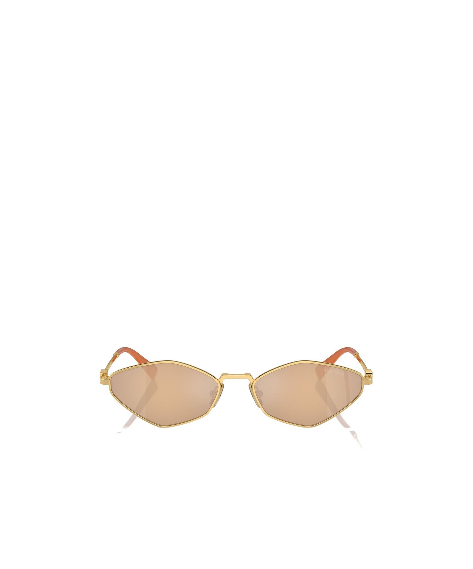 MIU MIU Mirrored Geometric Metal & Plastic Oval Sunglasses In Gold Product Image