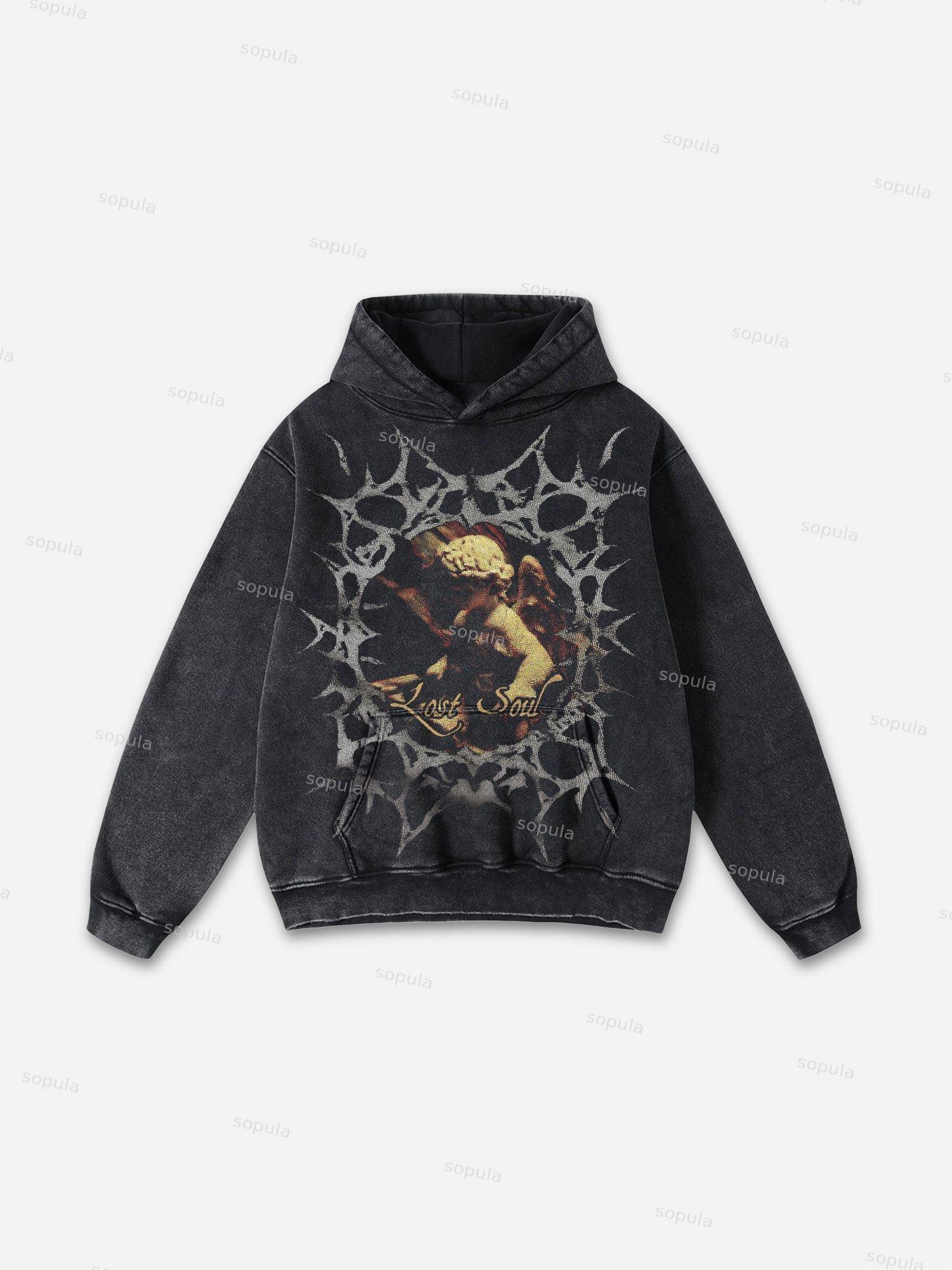 Sopula Tomie Vintage Graphics Washed Distressed Hoodie Product Image
