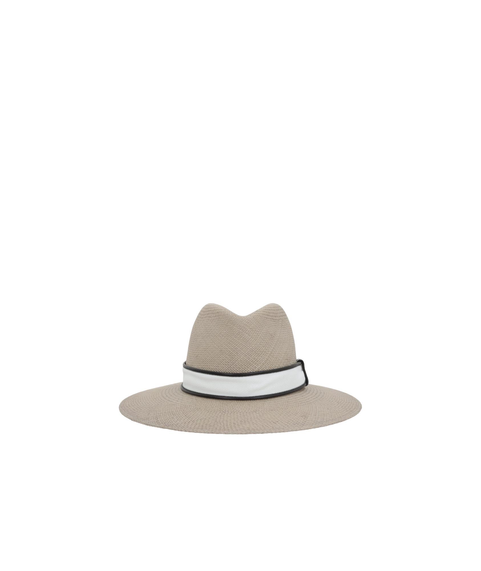 BRUNELLO CUCINELLI Straw Fedora With Wide Brim In Neutrals Product Image