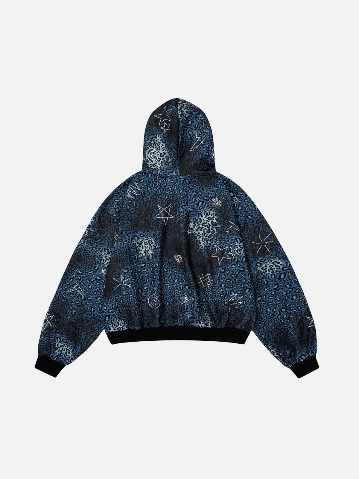 Aelfric Eden Boxy Leopard Print Rhinestone Hoodie Product Image