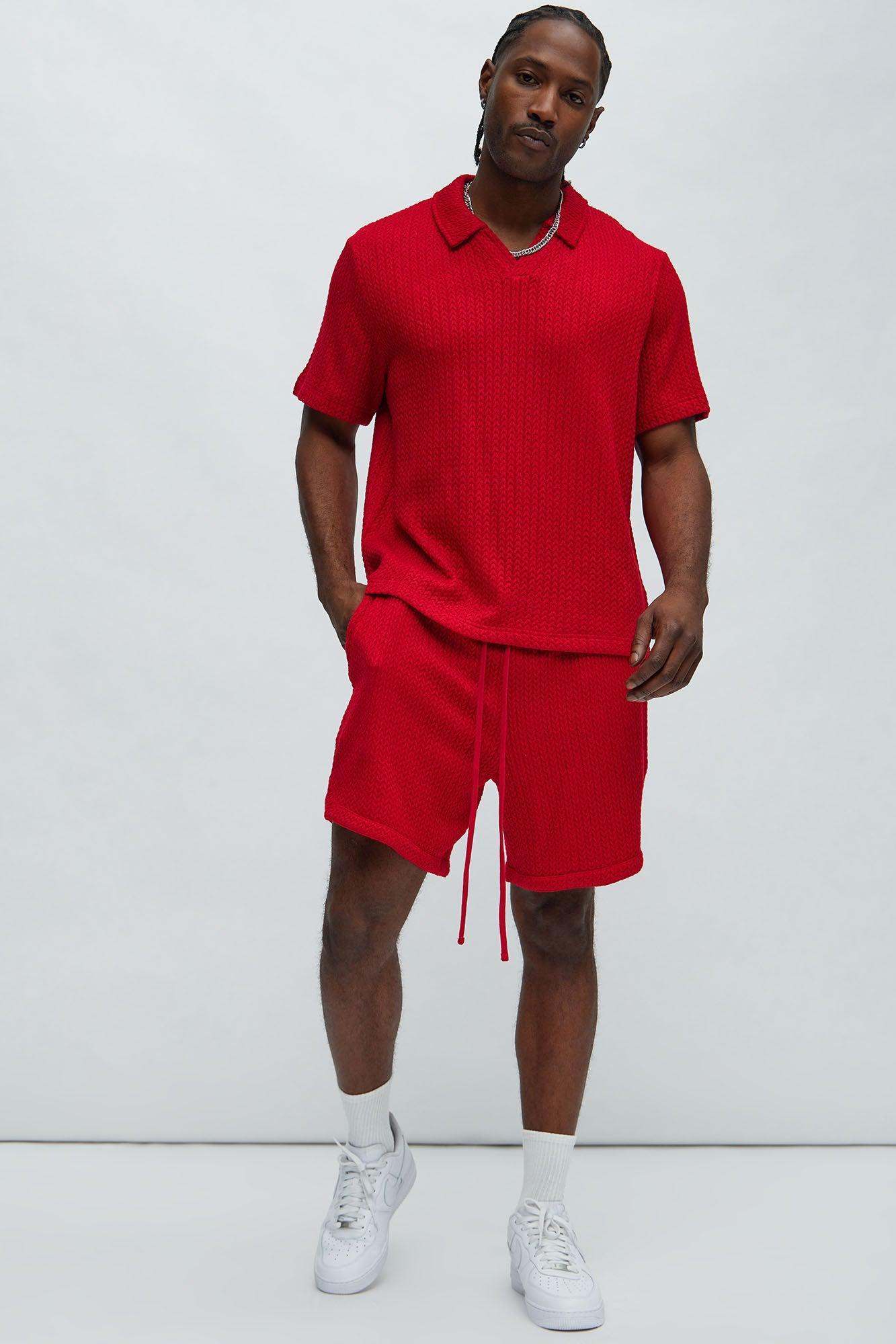 Catanina Textured Shorts - Red Product Image