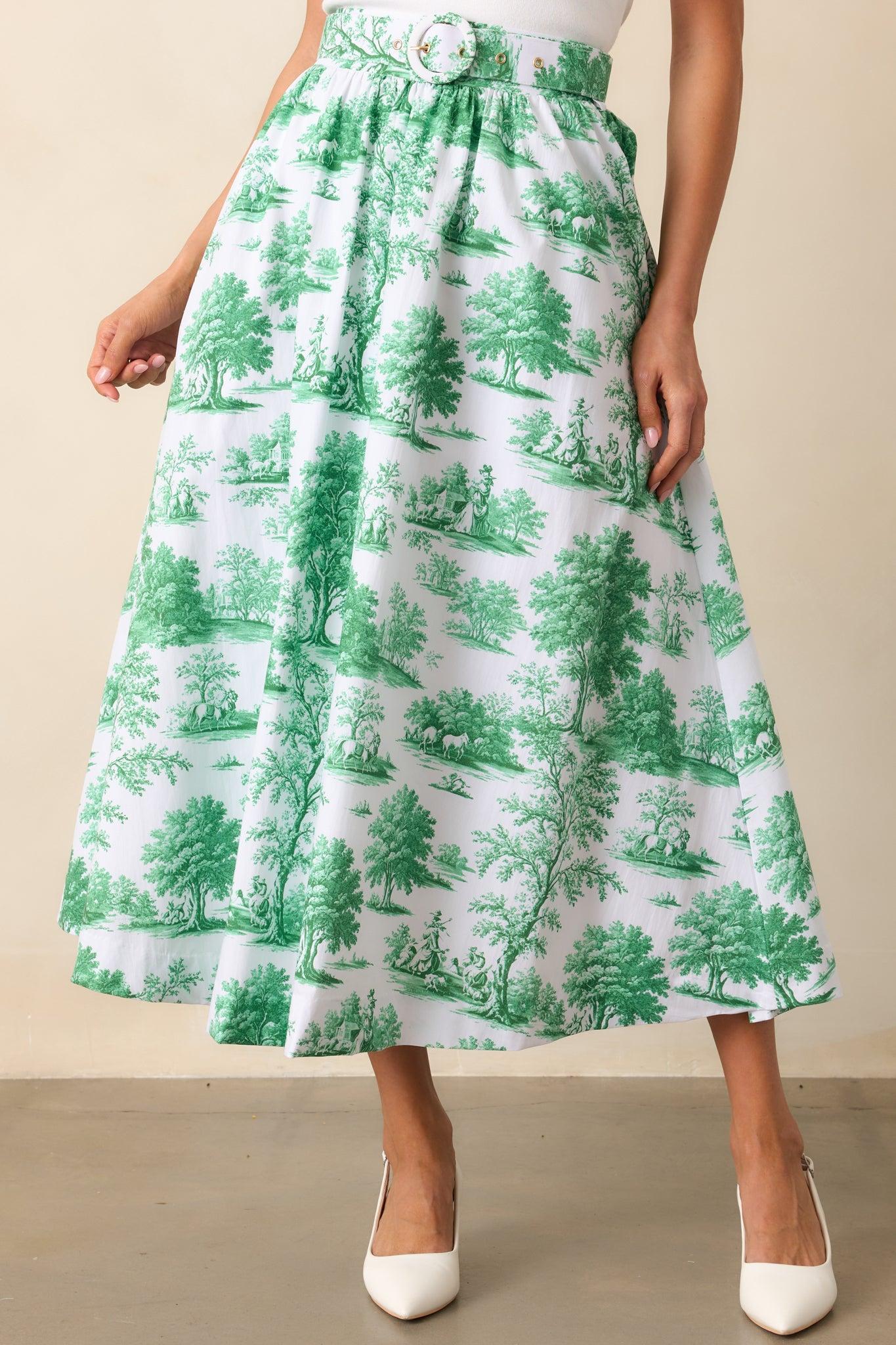 Thena Eden Green Toile Belted Midi Skirt Product Image