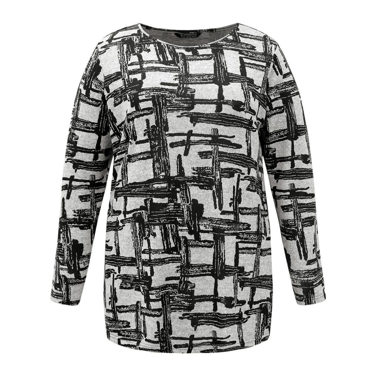 Plus Size Plaid Graffiti Round Neck T-shirt DimGray Women Casual Printed Graffiti Round Neck Dailywear T-shirts BloomChic 12/L Product Image