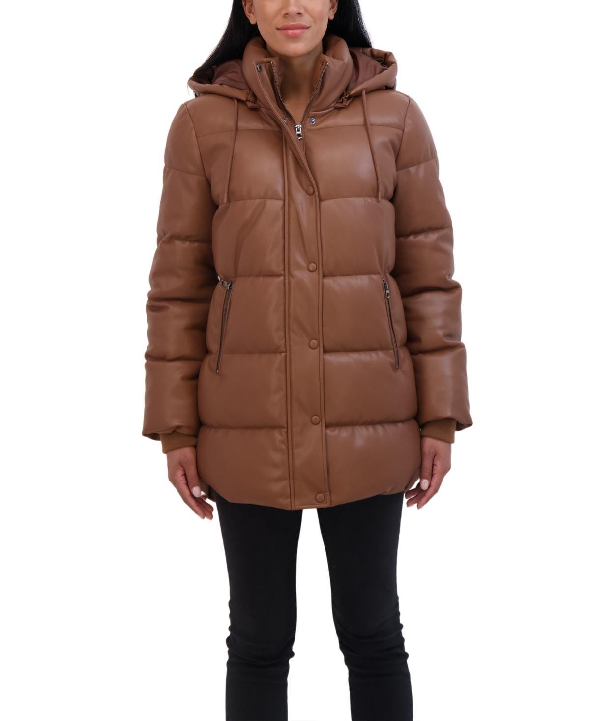 Womens Sebby Collection Faux Leather Puffer Jacket Product Image