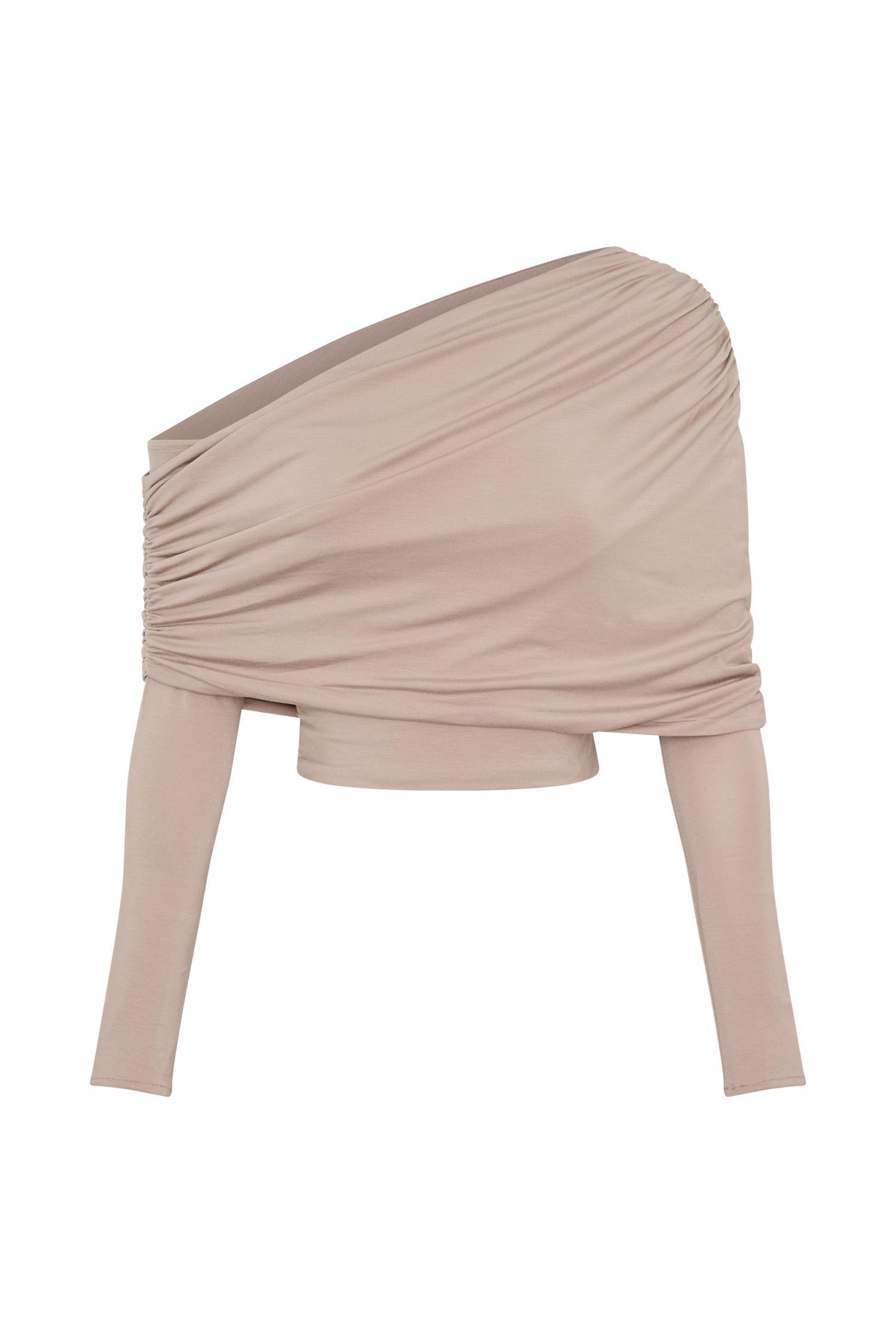 Corinna Modal One Shoulder Top - Mushroom Product Image