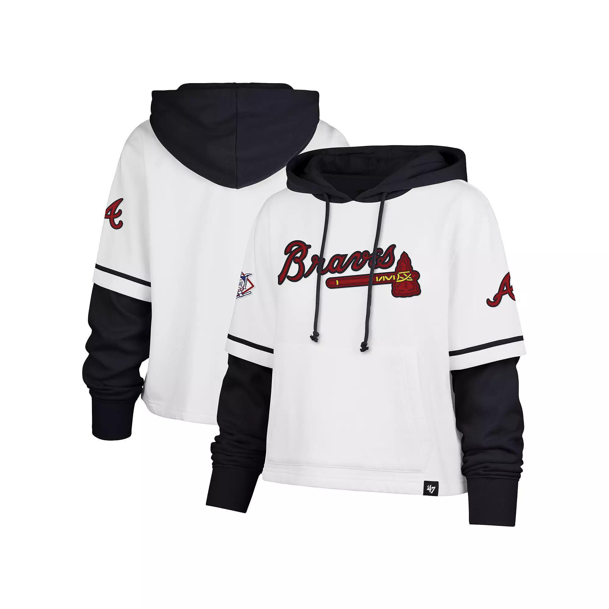 Women's '47 White Atlanta Braves Trifecta Shortstop Cropped Pullover Hoodie, Size: XL Product Image