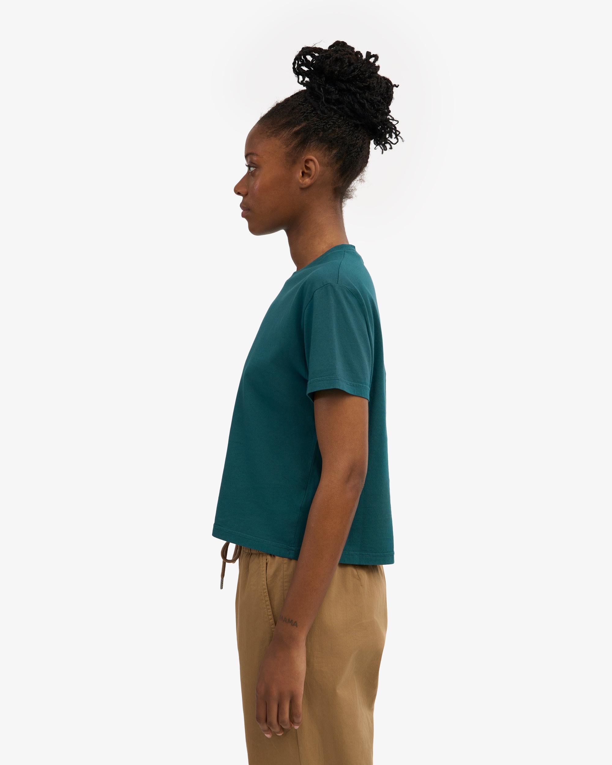 Organic Boxy Crop Tee - Petrol Blue Product Image