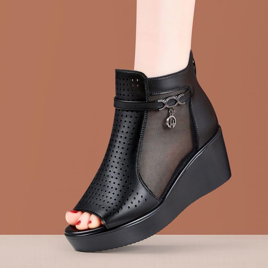 Platform Peep Toe Panel Mesh High Top Shoes Product Image