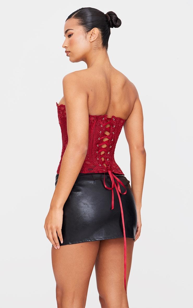 Burgundy Textured Sheer Floral Lace Corset Product Image