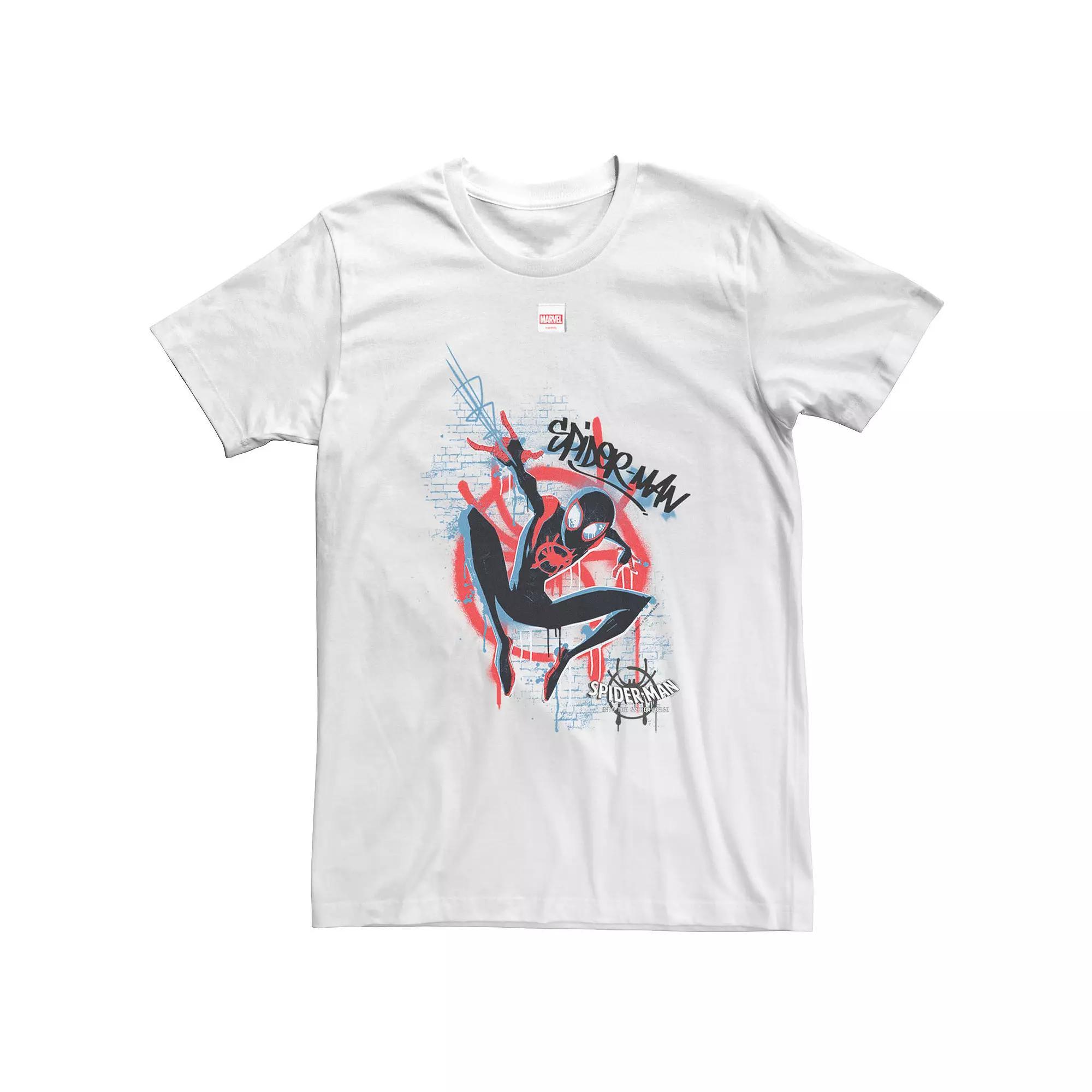 Big & Tall Marvel Spiderverse Blue Red Brick Graffiti Tee, Men's, Size: XL Tall, White Product Image