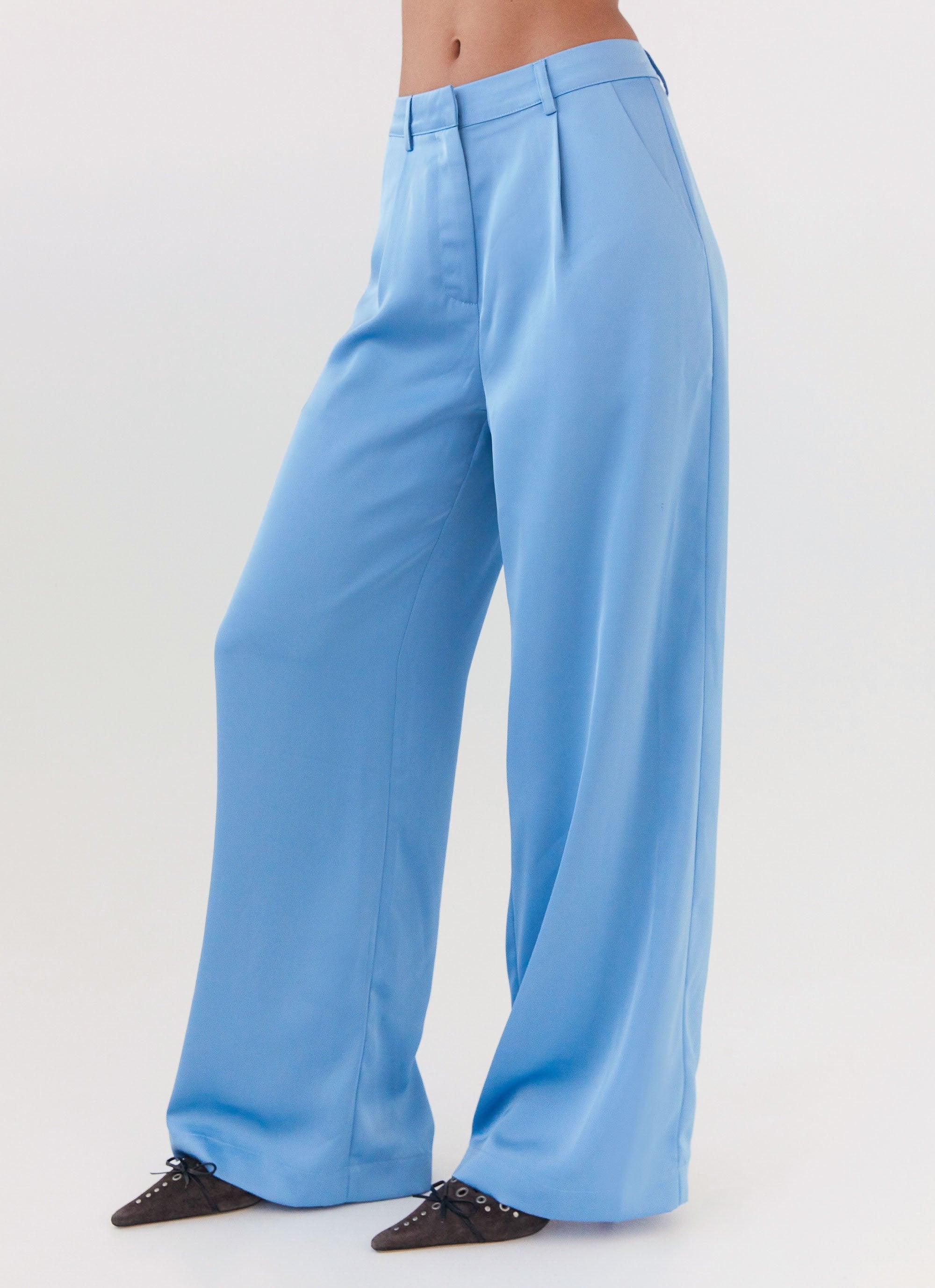 Brinkley Satin Pants - Blue Product Image