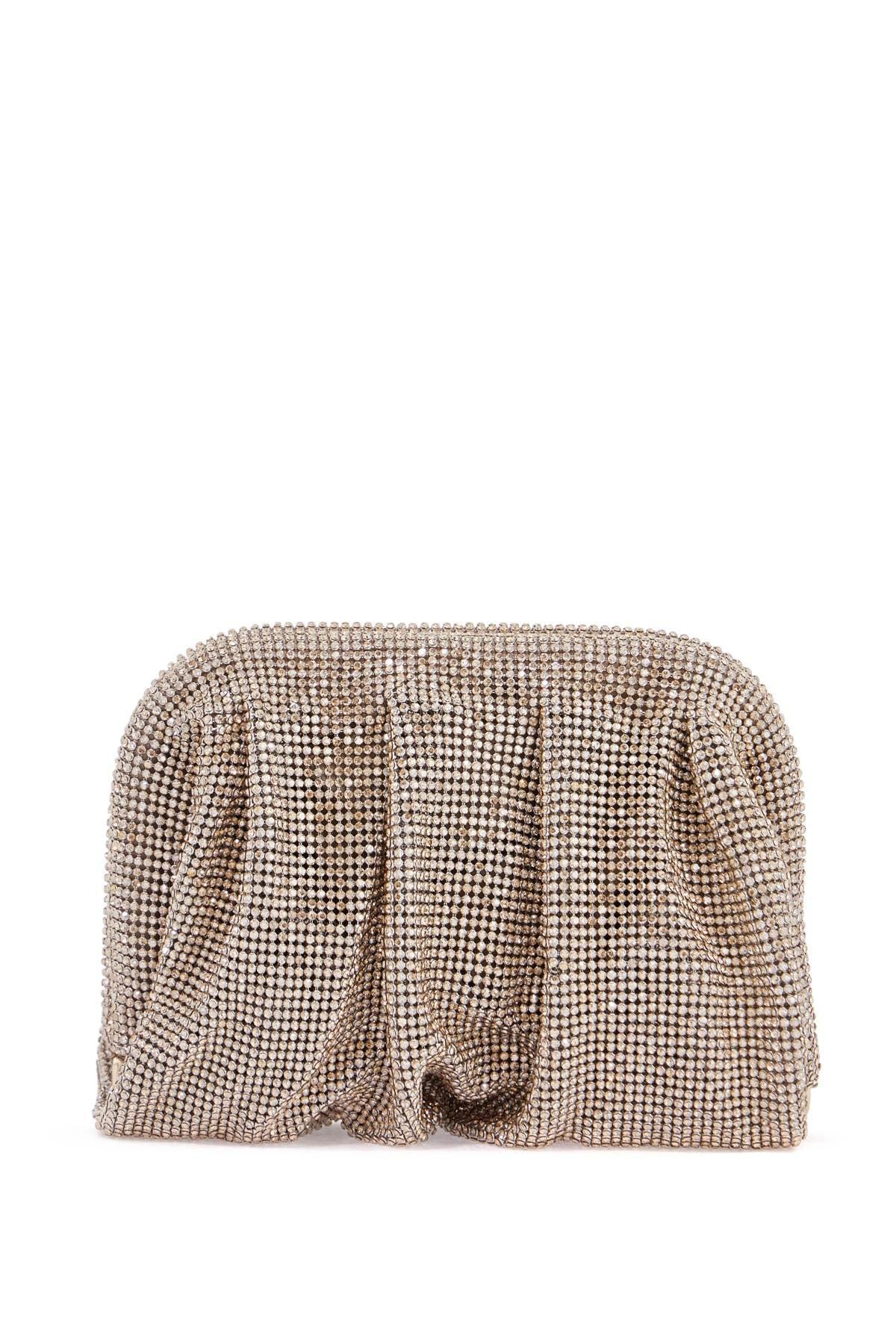 BENEDETTA BRUZZICHES Compact Pleated Light Gold Rhinestone Evening Bag Product Image