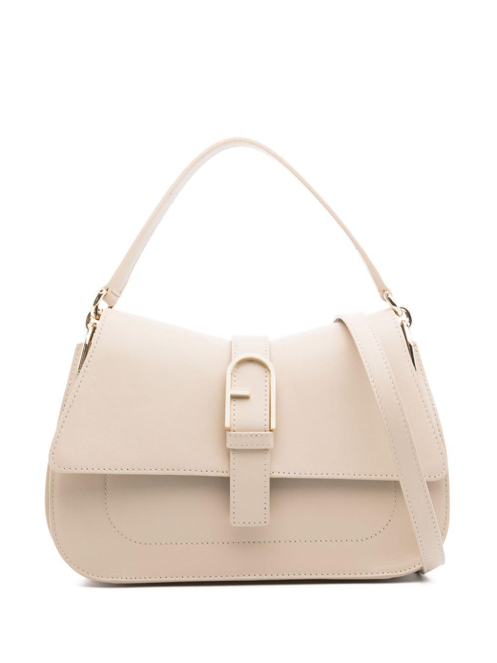 FURLA Medium Flow Leather Tote Bag In Neutrals Product Image