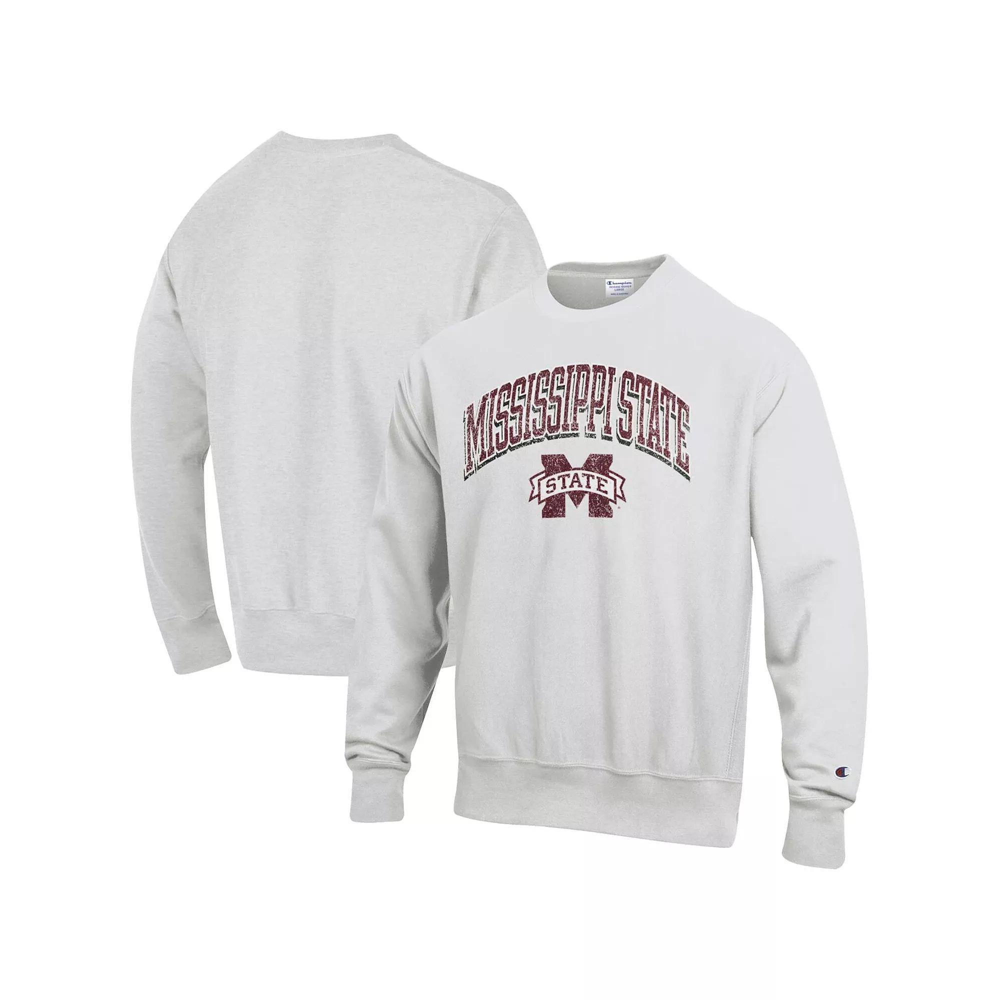 Men's Champion Gray Mississippi State Bulldogs Arch Over Logo Reverse Weave Pullover Sweatshirt,  Product Image