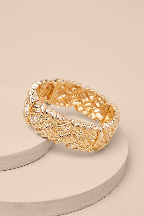 Makeda Gold Woven Textured Cuff Bracelet Product Image