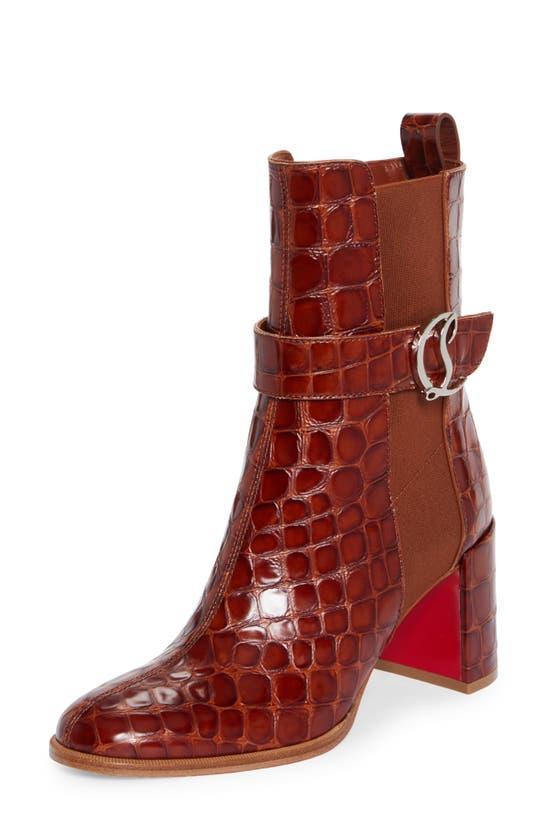 CHRISTIAN LOUBOUTIN Croc Embossed Chelsea Boot In Brown Product Image