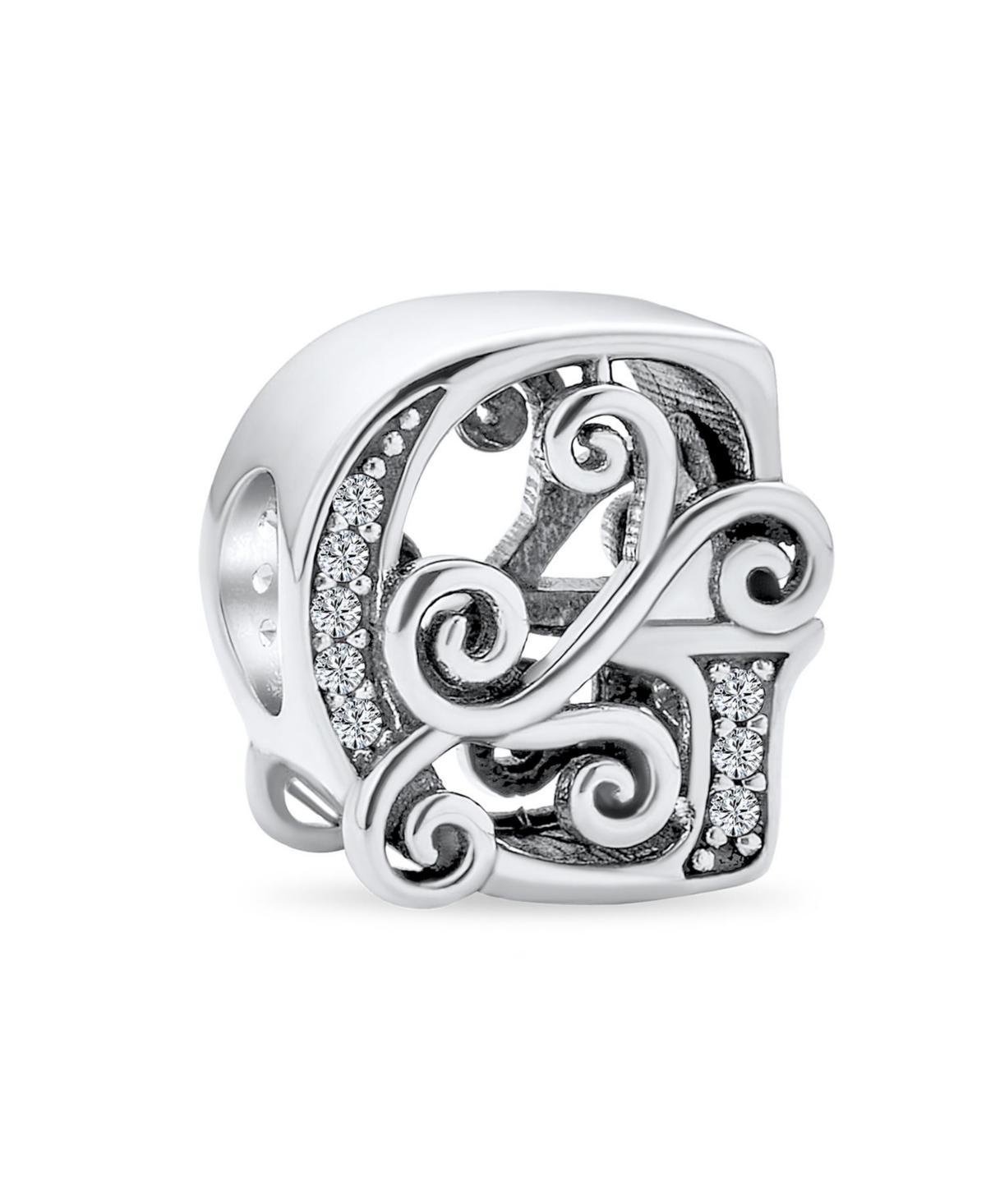 Bling Jewelry Fancy Scroll Cz Sparkle Block Letter A-z Alphabet Initial Charm Bead For Women Shiny .925 Sterling Silver For European Bracelet - Silver Product Image