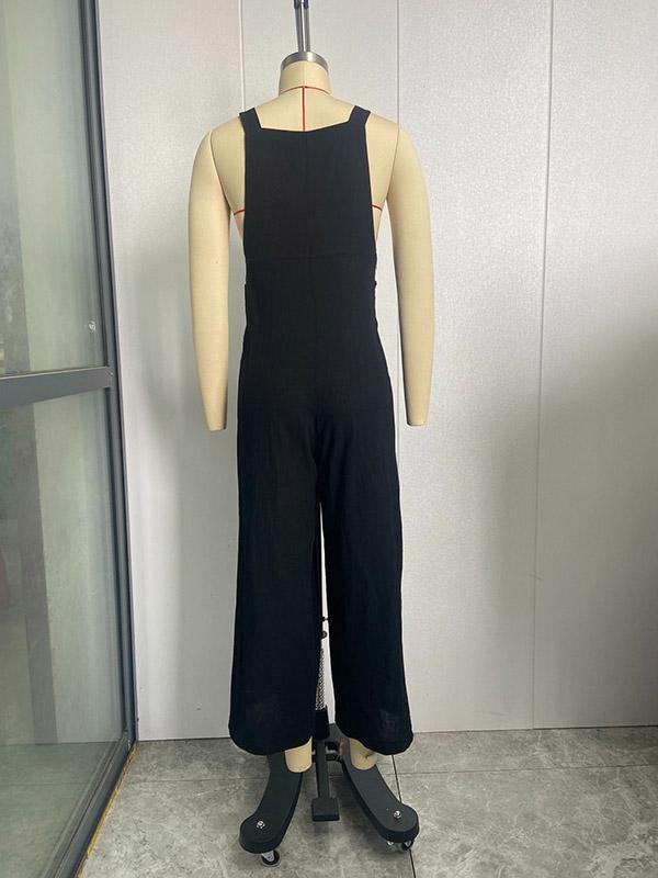 Loose Plus Size Pleated Split-Joint Square-Neck Overalls Product Image