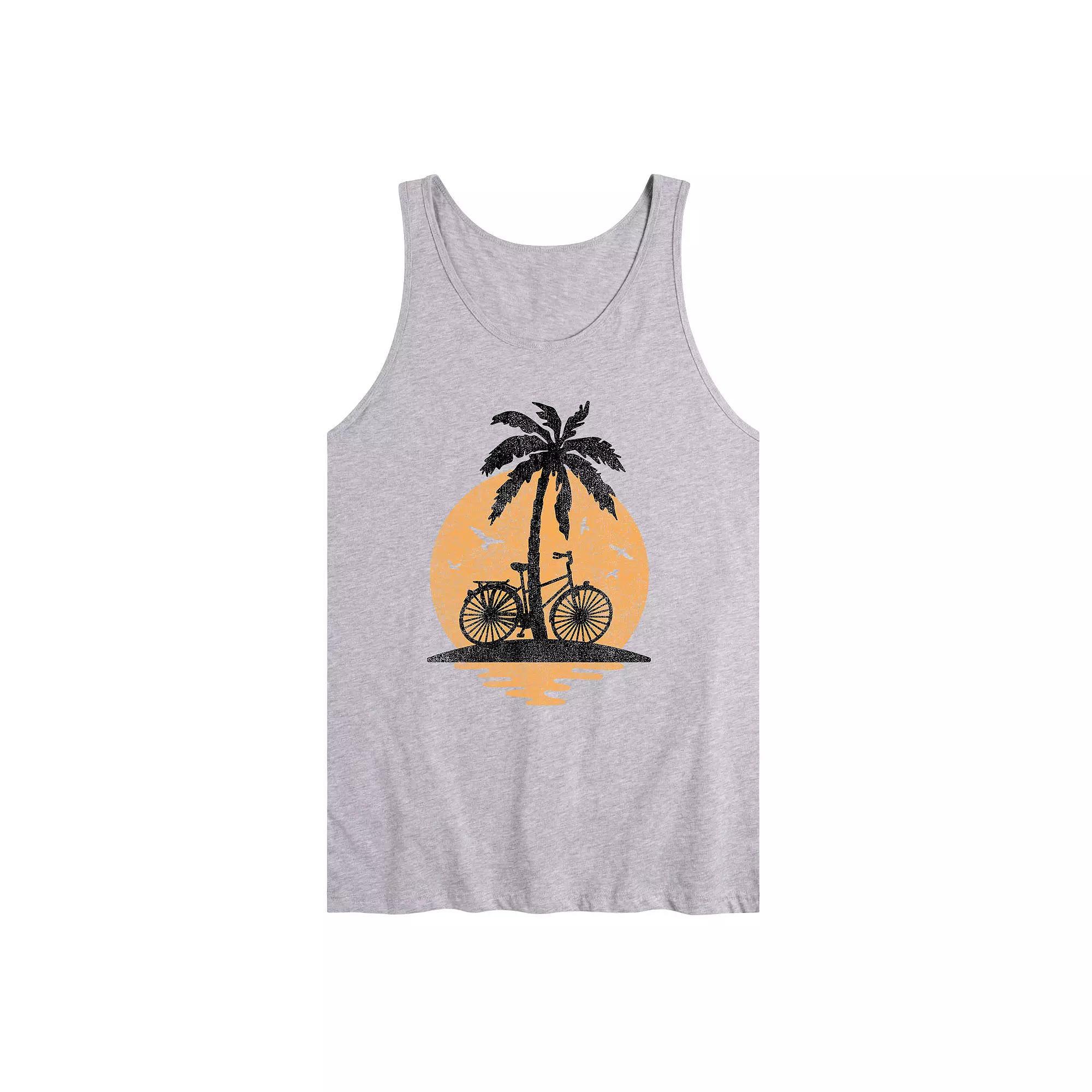 Men's Sunset Palm Tree Bike Graphic Tank Top, Size: Small, Gray Product Image