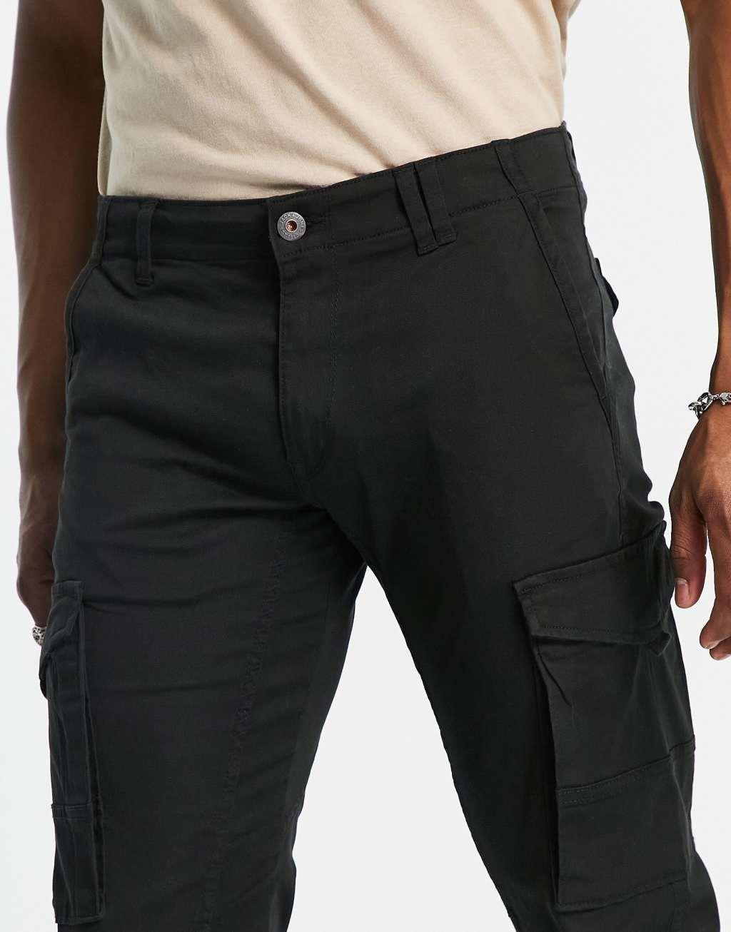 Jack & Jones Intelligence cuffed cargo pants in black  Product Image