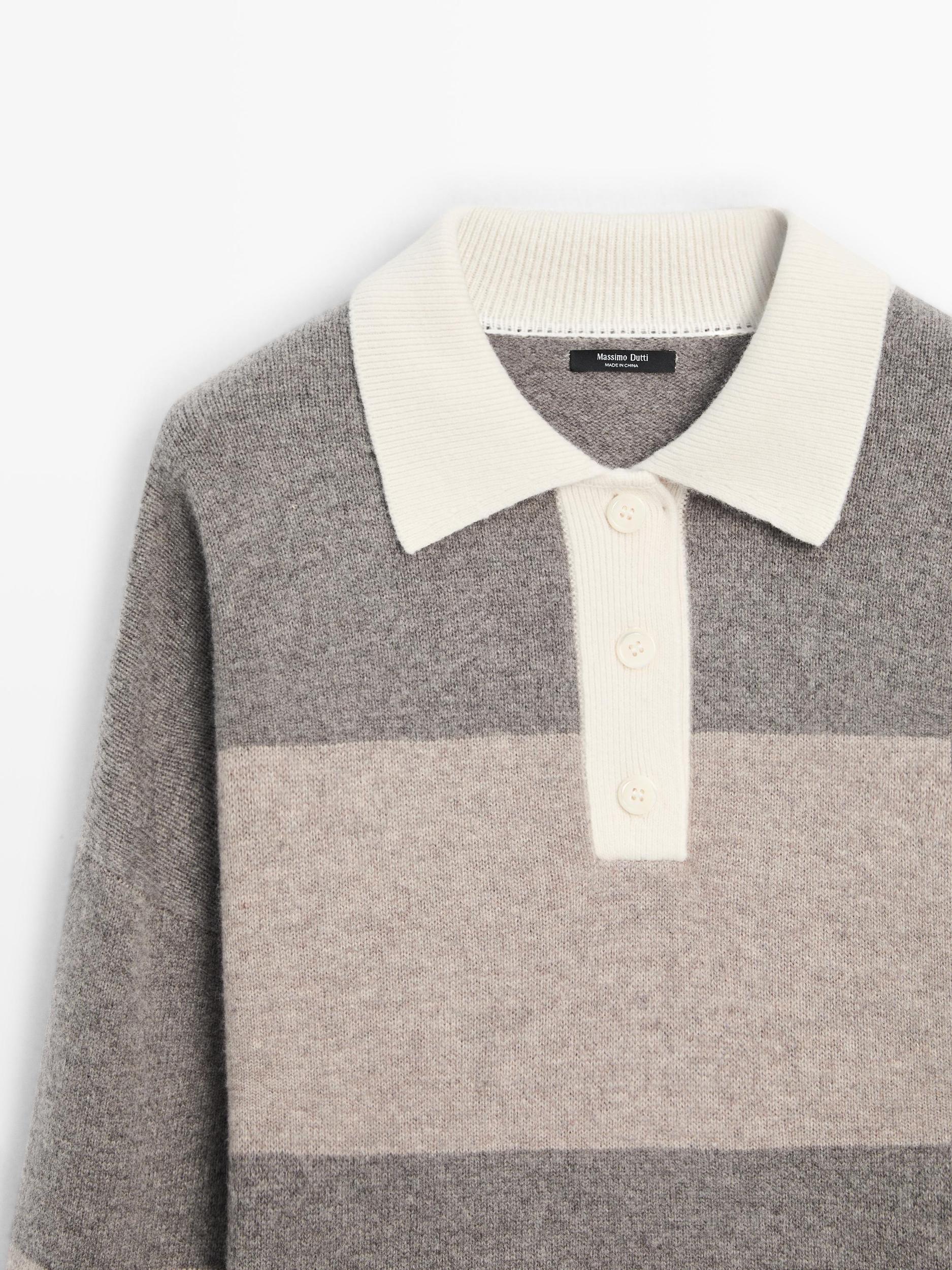 Striped wool blend polo sweater Product Image