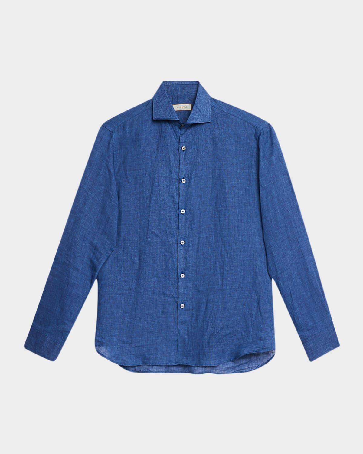 Men's Linen Casual Button-Down Shirt Product Image