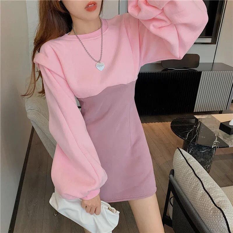 Crewneck Two Tone Mini Bodycon Dress Product Image