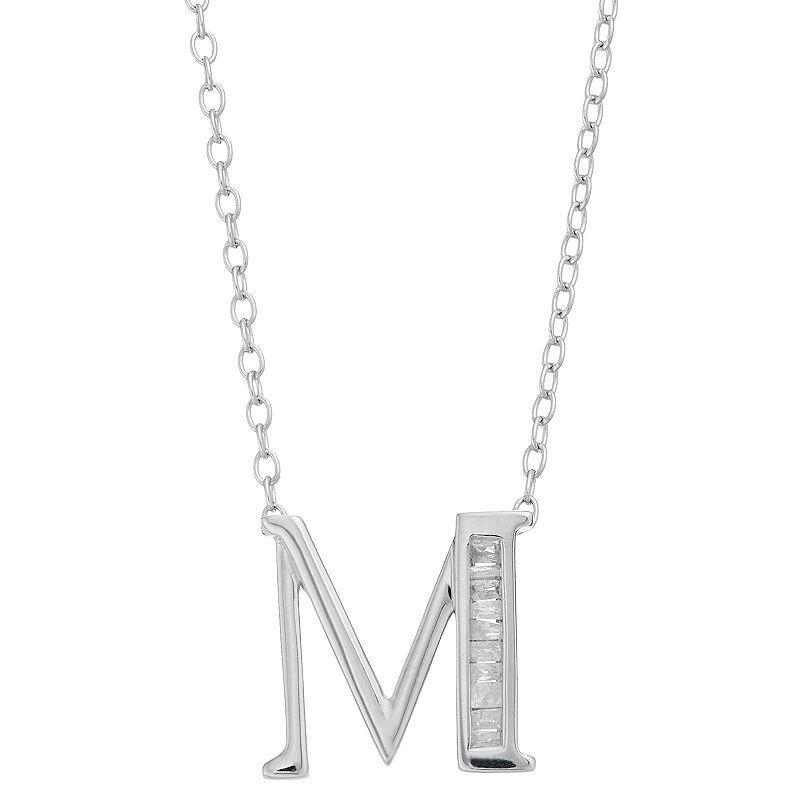 Sterling Silver Baguette Diamond Initial Pendant Necklace, Womens Product Image