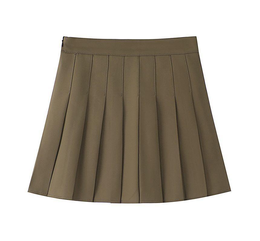 High Waist Plain Pleated Mini A-Line Skirt Product Image