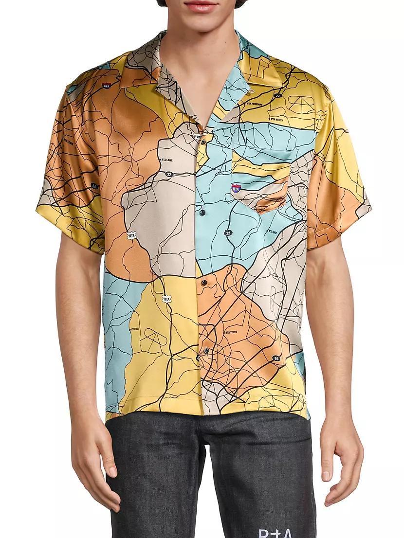 Road Map Print Silk Short-Sleeve Shirt Product Image