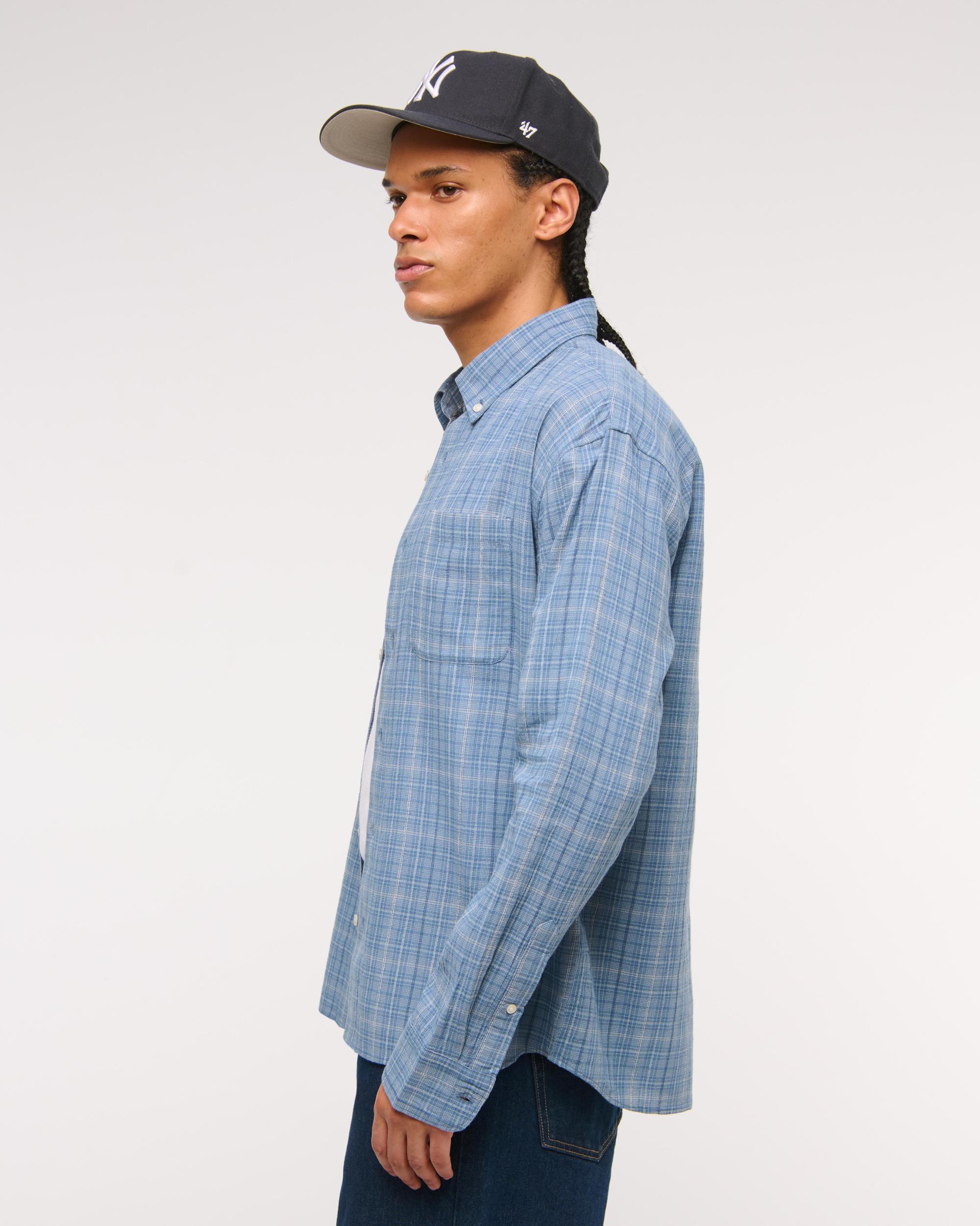 Long-Sleeve Plaid Button-Up Shirt Product Image